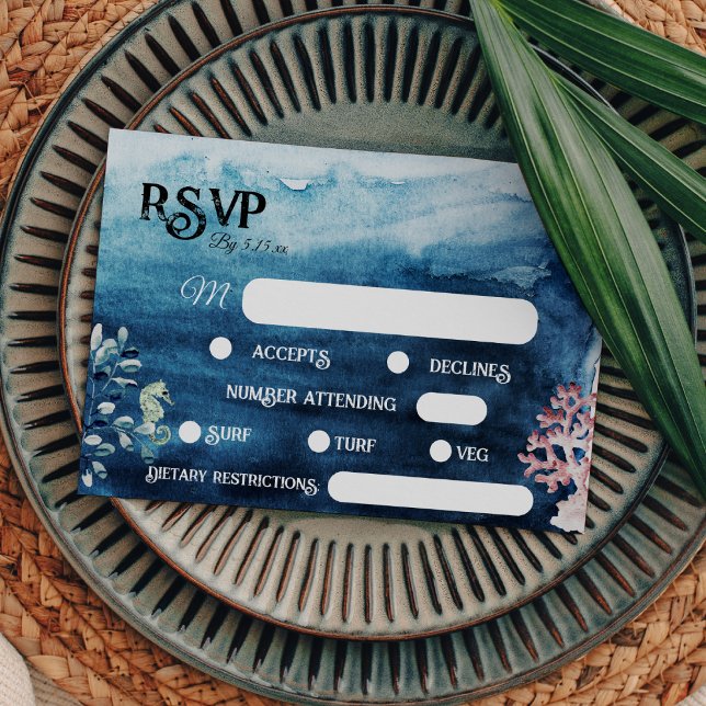 Rustic Ocean Dietary Restrictions Monogram RSVP (Creator Uploaded)