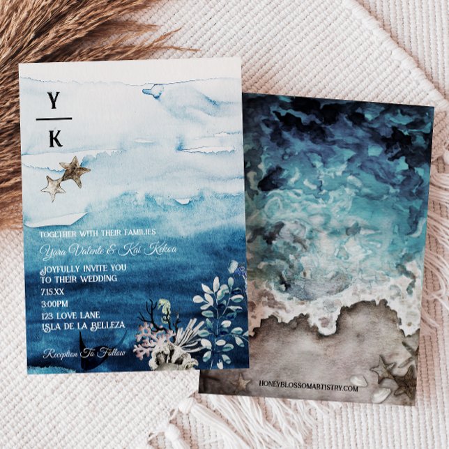 Rustic Ocean Monogram Wedding Invitation (Creator Uploaded)