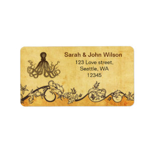 rustic octopus beach wedding address labels