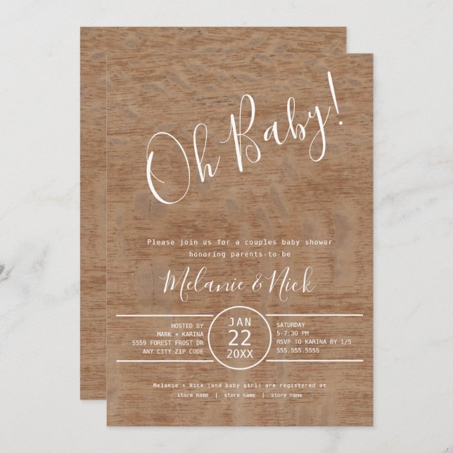 Rustic Oh Baby couples baby shower Invitation (Front/Back)