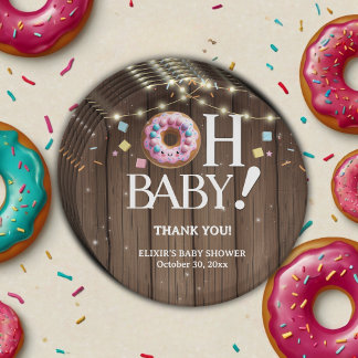 Rustic Oh Baby Doughnut & Sprinkle Kawaii Baby Sho Paper Plate