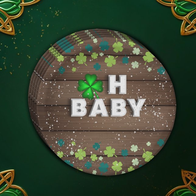 Rustic Oh Baby  St. Patrick's Day Baby Shower Paper Plate (Creator Uploaded)