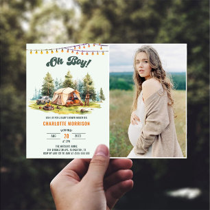 Rustic Oh Boy Camping Baby Shower Party Photo  Invitation