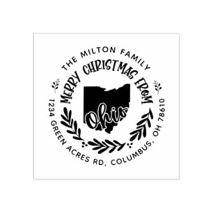 rustic ohio merry christmas return address rubber stamp