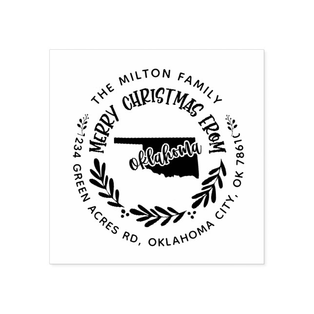 rustic oklahoma merry christmas return address rubber stamp (Imprint)