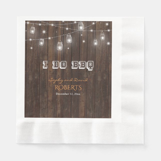 Rustic Old Barn Mason Jar String Lights I DO BBQ Napkin (Front)