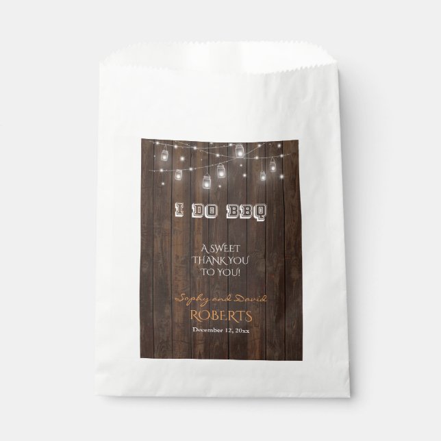 Rustic Old Barn Mason Jar String Lights THANK YOU Favour Bag (Front)