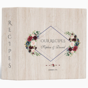 Rustic Old Barn Merlot Navy Blue Floral Recipes Binder