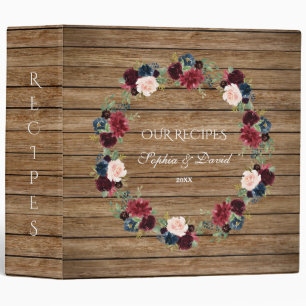 Rustic Old Barn Merlot Navy Floral Wreath Recipes Binder