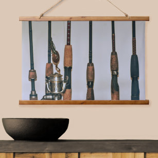 Rustic Old fishing Rods and Reel Photographic Hanging Tapestry