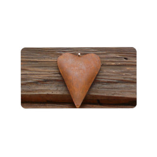Rustic Old Heart on Log Cabin Wood Label