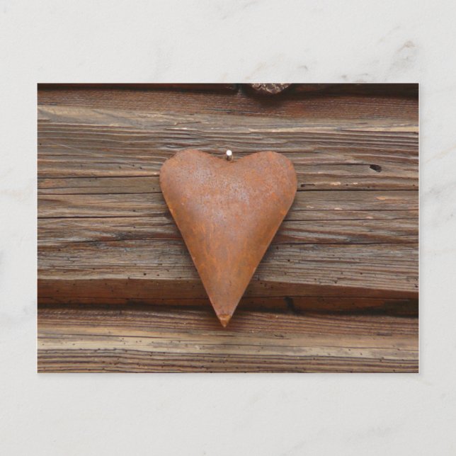 Rustic Old Heart on Log Cabin Wood Postcard (Front)