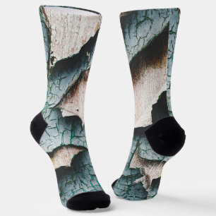 Rustic old light blue green peeling paint socks
