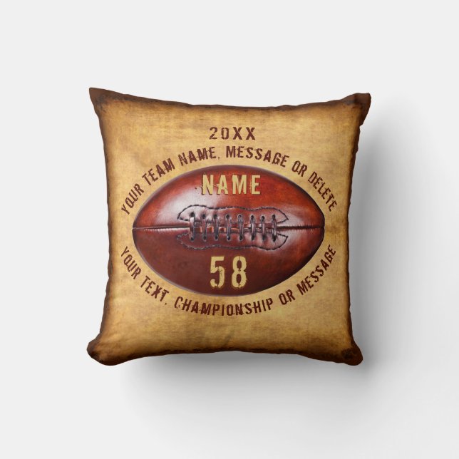 Rustic Old look Football Pillows, 5 Text Boxes Throw Pillow (Front)