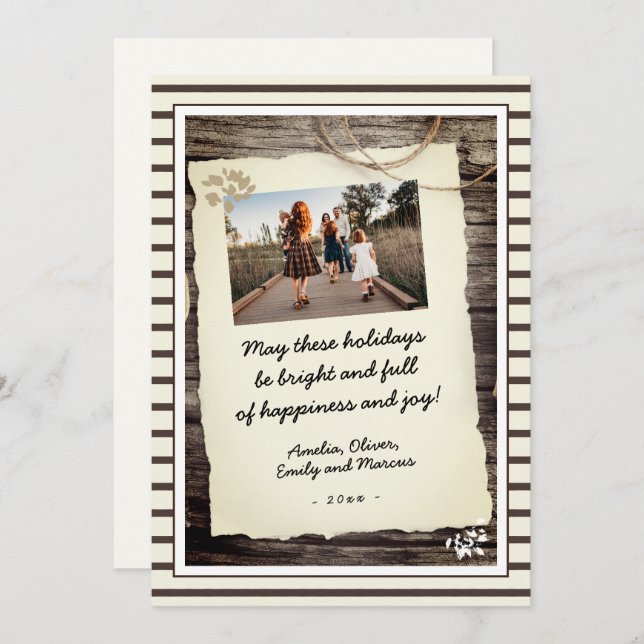 Rustic Old Paper Hand-written Script Photo Holiday Card (Front/Back)