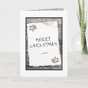Rustic Old Paper Merry Christmas Script Holiday Ca Card