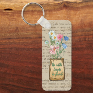 Rustic old paper text based Floral Country cool Keychain