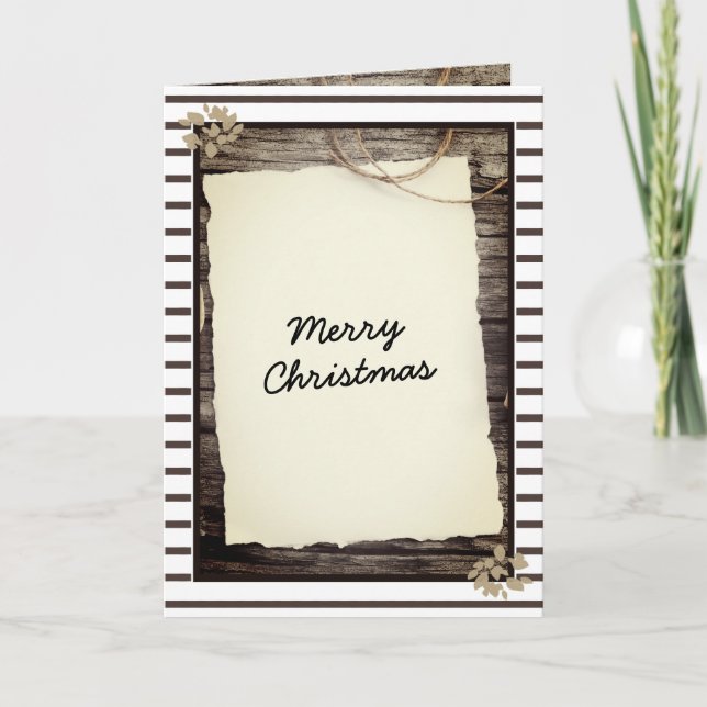 Rustic Old Paper Wood Merry Christmas Script  Holiday Card (Front)