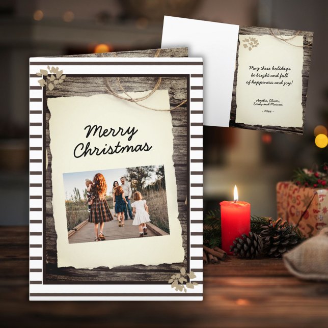 Rustic Old Paper Wood Script Christmas Photo Holiday Card (Creator Uploaded)