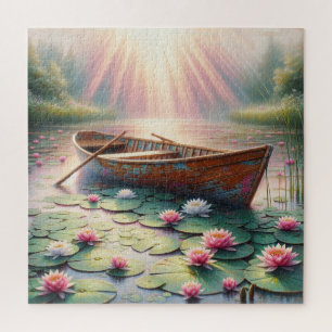 Rustic Old Rowboat In Water Lilies Jigsaw Puzzle