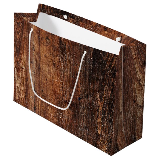 Rustic Old Scratched Wood  Large Gift Bag (Front Angled)