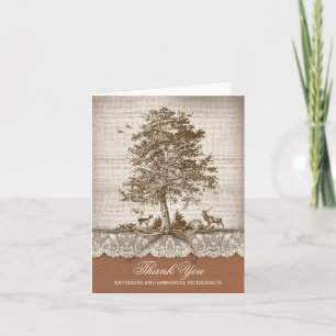 Rustic old tree burlap lace wedding thank you card