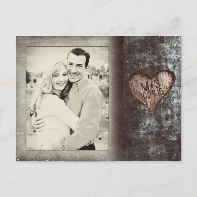 rustic old tree PHOTO save the date postcards (Front)