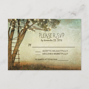 Rustic old tree & string lights wedding RSVP Card