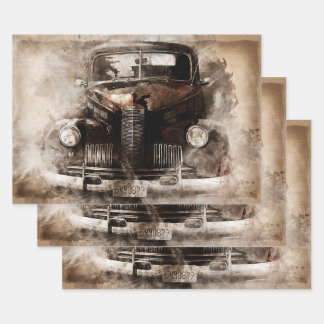 Rustic Old Vintage Car Decoupage Wrapping Paper Sheet