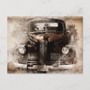 Rustic Old Vintage Car Postcard