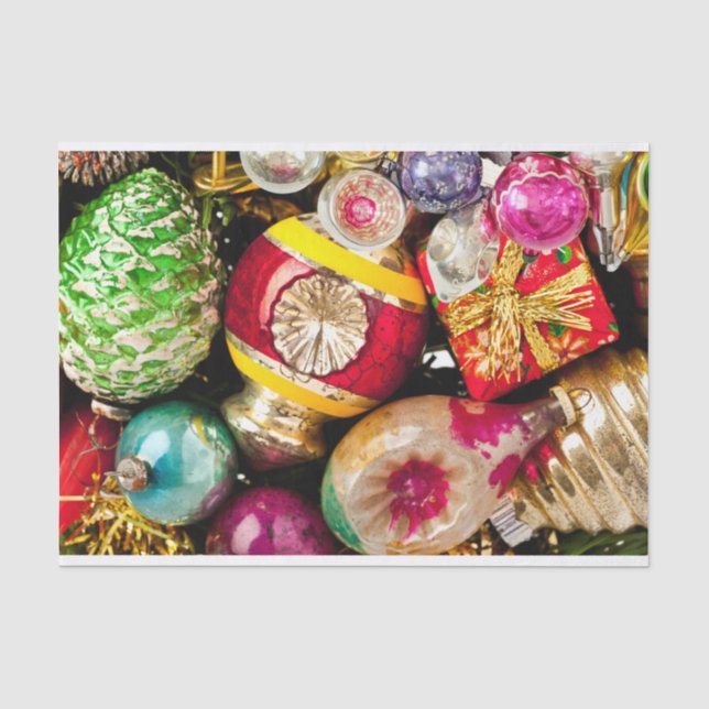Rustic Old Vintage Christmas Ornaments  Tissue Paper (Front)