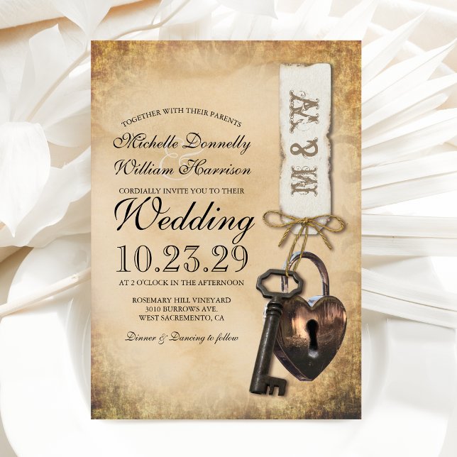 Rustic Old Vintage Goth Skeleton Key Wedding Invitation (Creator Uploaded)