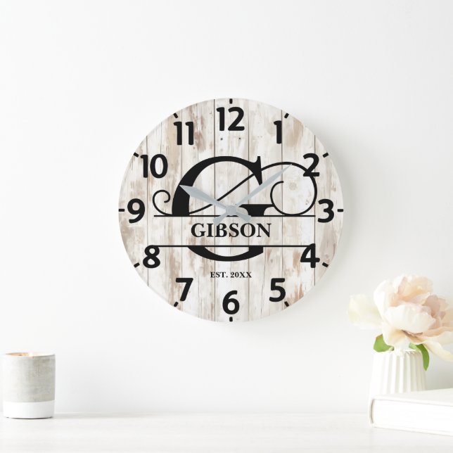 Rustic Old Wood G Monogram Large Clock (Home)