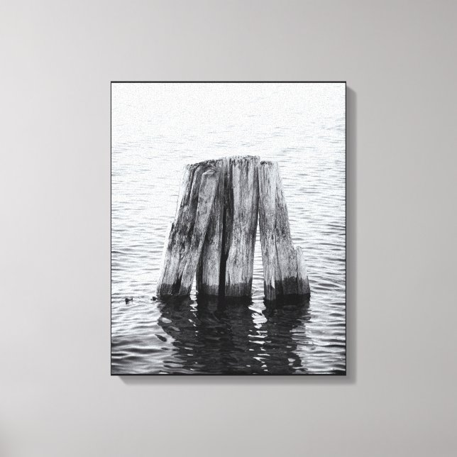 Rustic Old Wood Posts at Pier Canvas Print (Front)