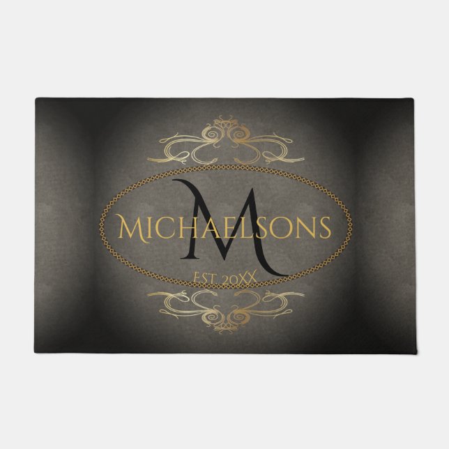 Rustic Old World Elegance Name | Initial | Year Doormat (Front)