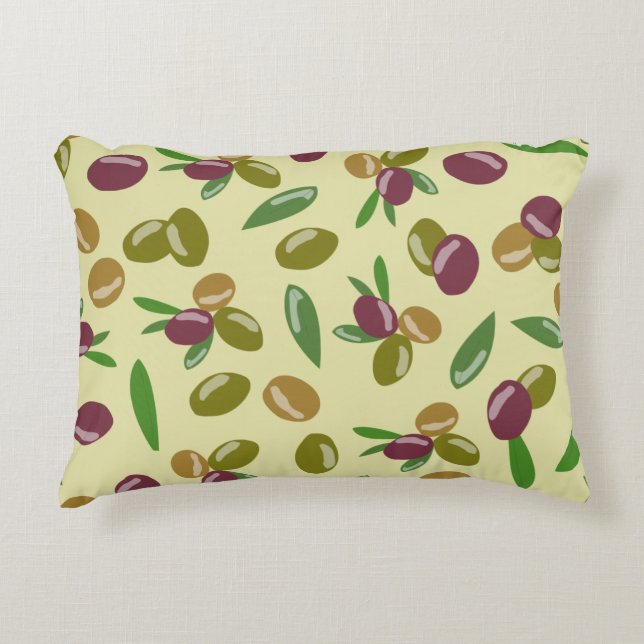 Rustic Olive and Olive Leaves Pattern Accent Pillow (Front)