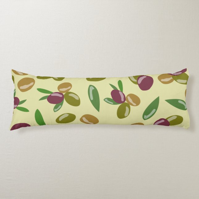 Rustic Olive and Olive Leaves Pattern Body Pillow (Front)