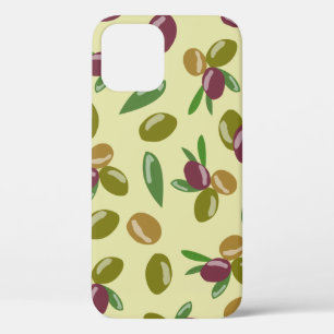 Rustic Olive and Olive Leaves Pattern iPhone 12 Case