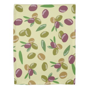 Rustic Olive and Olive Leaves Pattern Duvet Cover