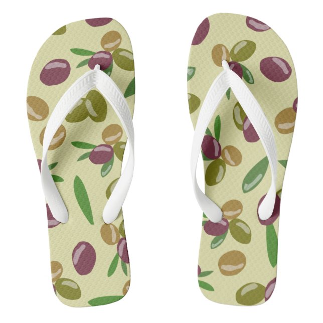 Rustic Olive and Olive Leaves Pattern Flip Flops (Footbed)