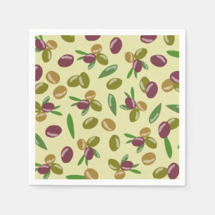 Rustic Olive and Olive Leaves Pattern Napkin