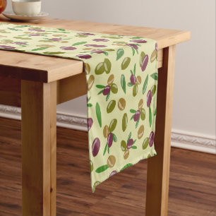 Rustic Olive and Olive Leaves Pattern Short Table Runner