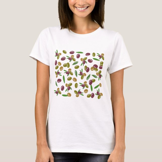 Rustic Olive and Olive Leaves Pattern T-Shirt (Front)