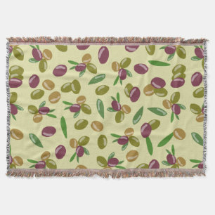 Rustic Olive and Olive Leaves Pattern Throw Blanket