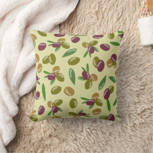 Rustic Olive and Olive Leaves Pattern Throw Pillow