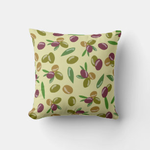 Rustic Olive and Olive Leaves Pattern Throw Pillow
