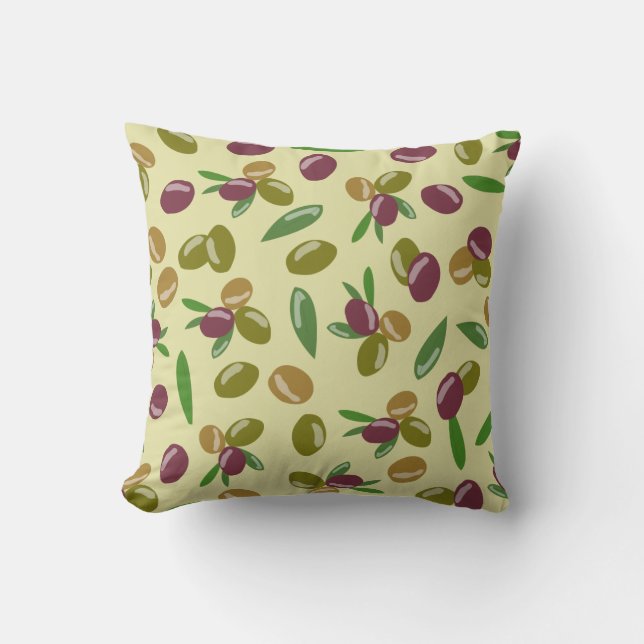 Rustic Olive and Olive Leaves Pattern Throw Pillow (Front)