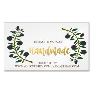 Rustic, Olive Branch,Handmade Magnetic Business Card