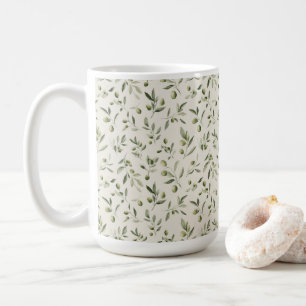 Rustic Olive Branch Mediterranean Pattern Coffee Mug