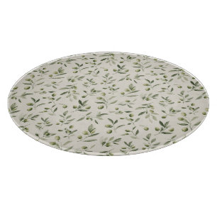 Rustic Olive Branch Mediterranean Pattern Cutting Board